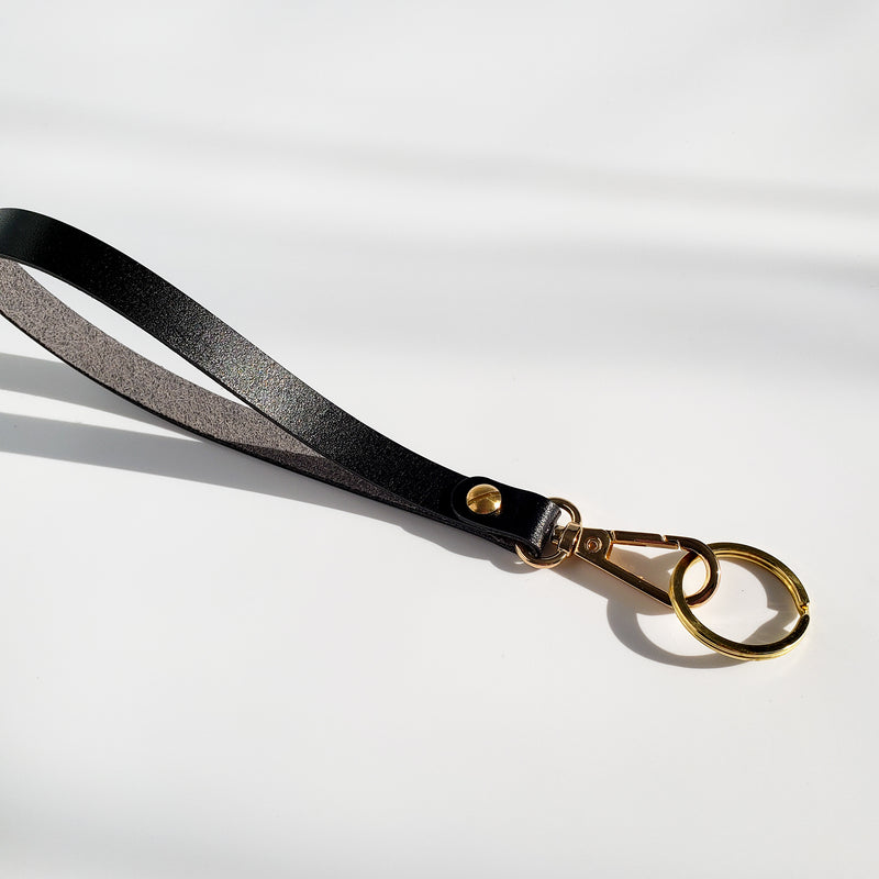 Loop Key Lanyard | Handmade Leather Keychain Lanyard Black / Personalization: Yes (+10 USD)